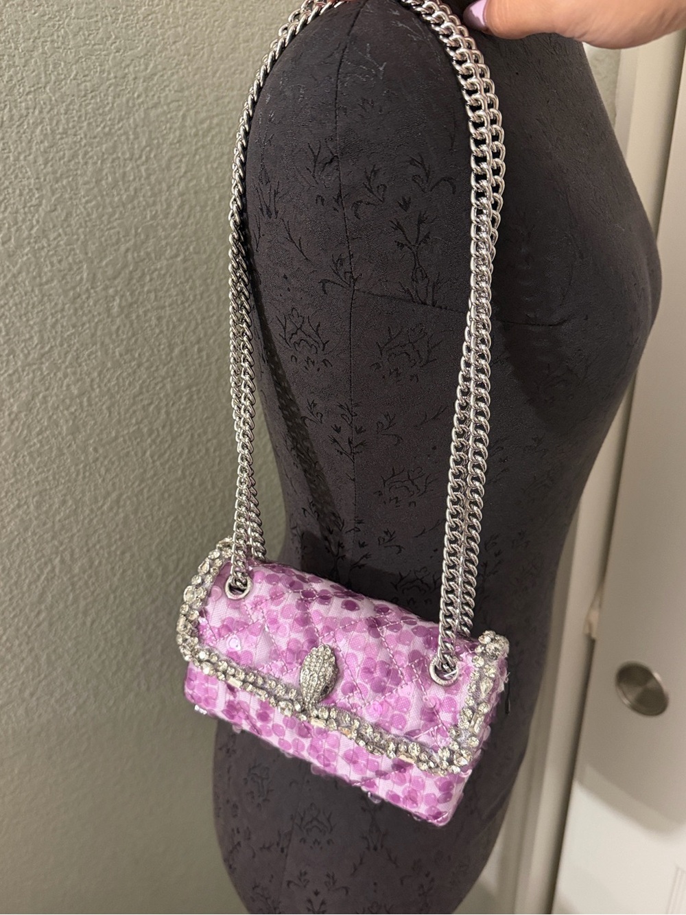 Kurt Geiger Purple Sequin Embellished Chain Shoulder Bag NEW
